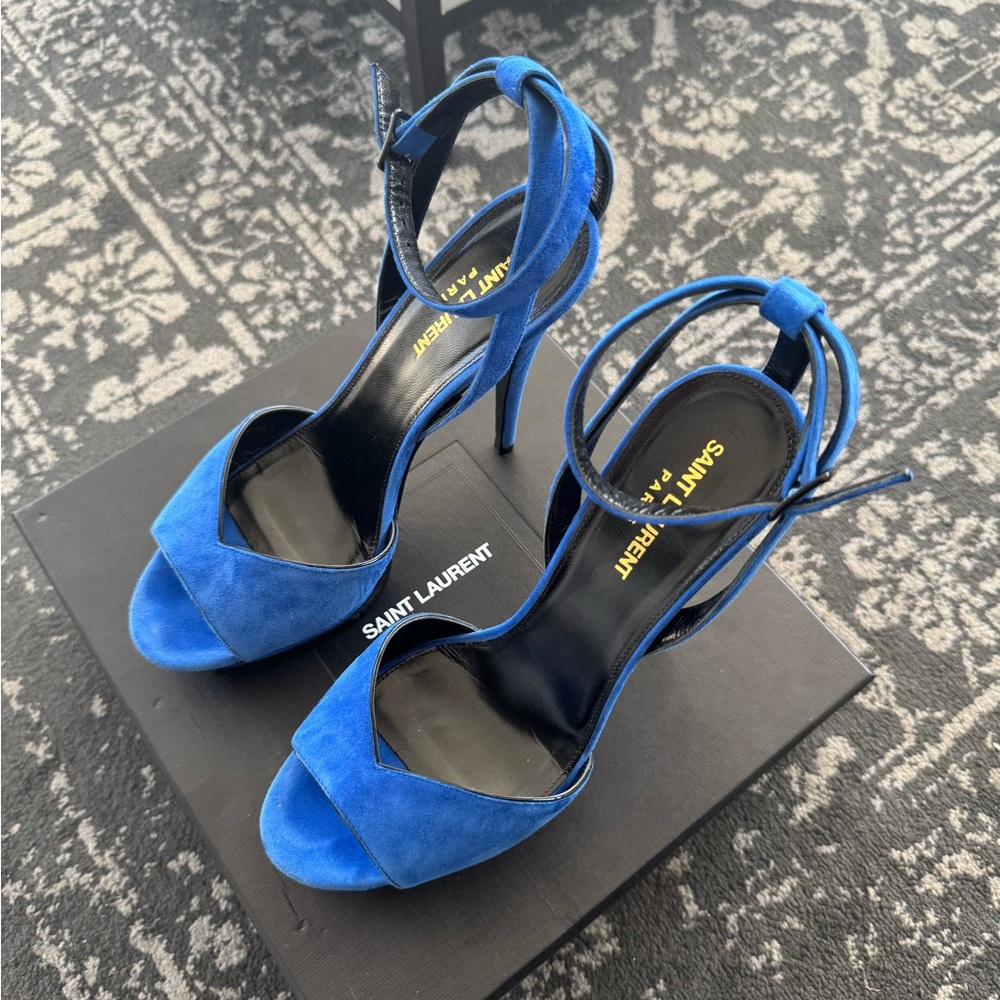 ***AUTHENTIC*** Saint Laurent Tribute 105 Blue Majorelle Suede sandals - Picture 2 of 9